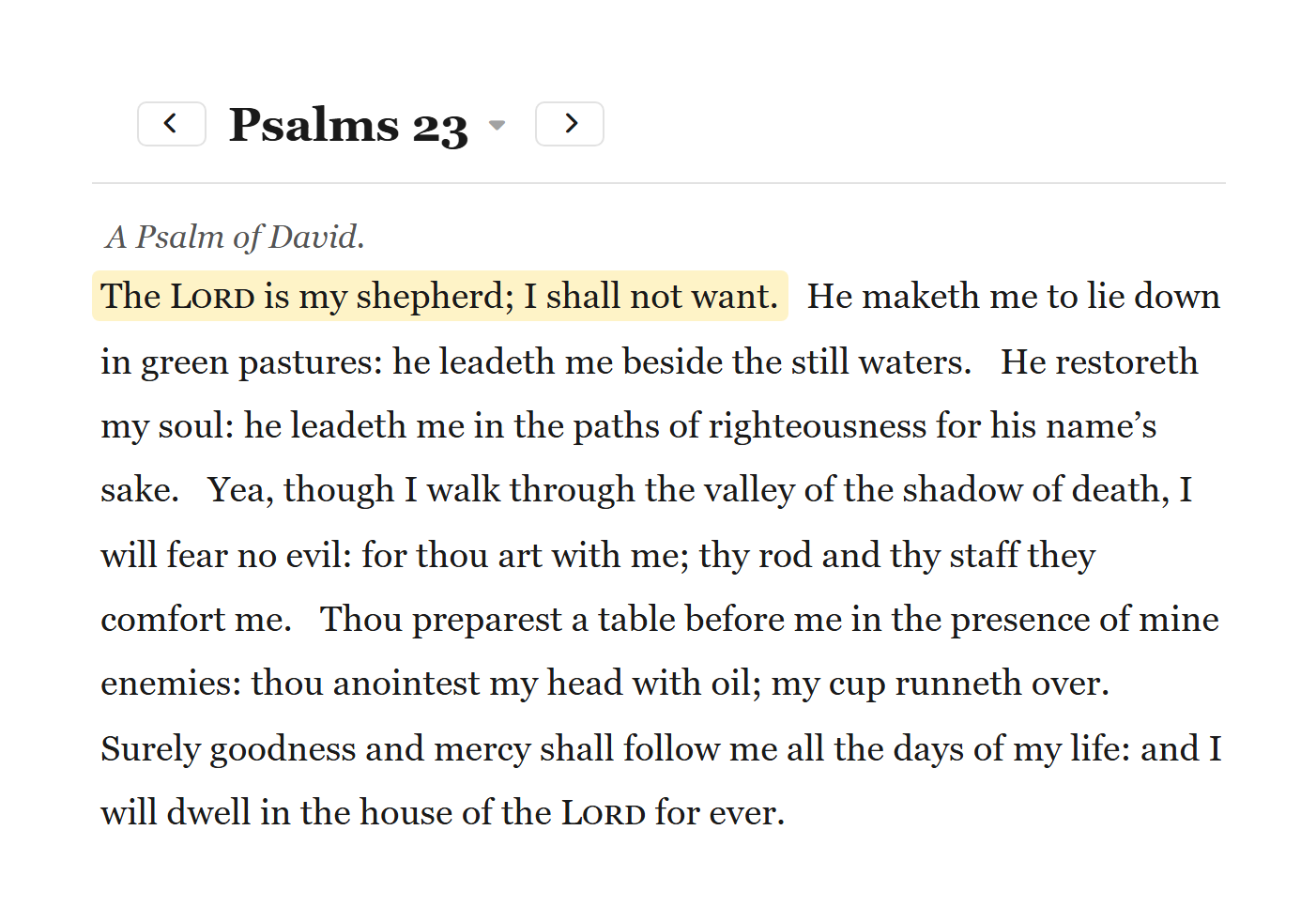 The same passage in Reading mode: flowing paragraphs, no verse numbers
