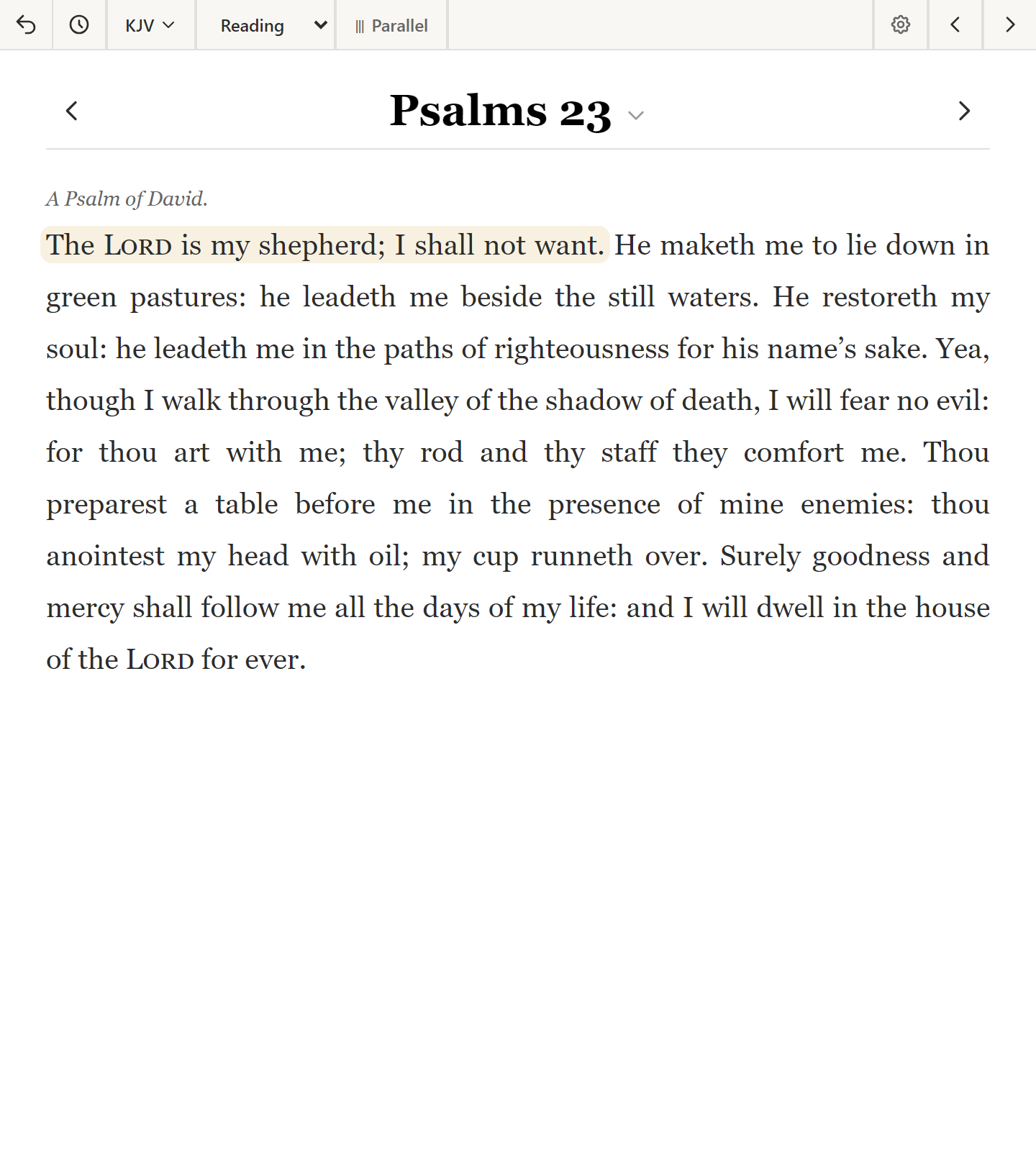 A passage in Simple mode: verse numbers and text only