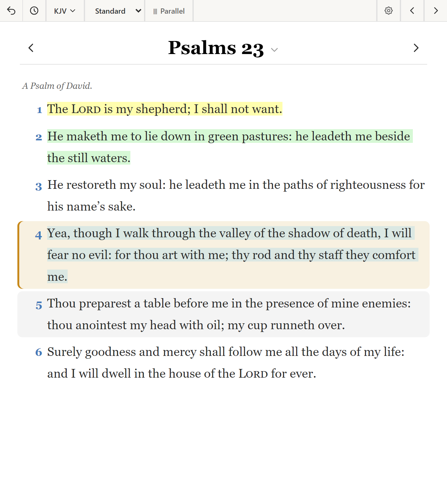A passage with several verses highlighted in different colours