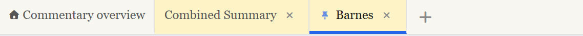 The commentary tab bar with a pinned tab showing its thumbtack indicator